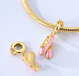 Sterling Silver Golden Ballet Pointe shoe Charm
