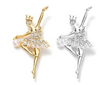 Pearl and Rhinestone Dancing Ballerina Brooch